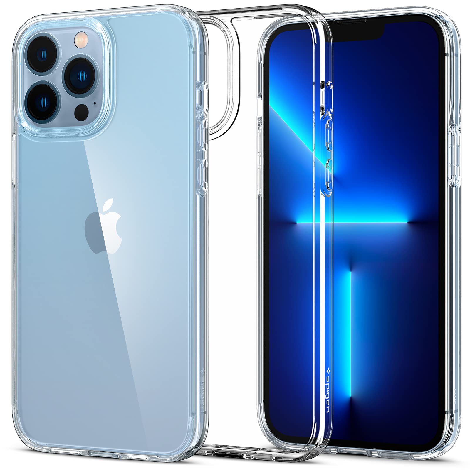 Spigen iPhone 13 Pro Max Case – Ultra Hybrid - Crystal Clear back and front hero view