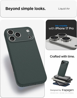 Spigen iPhone 17 Pro Liquid Air case in Abyss Green - iPhone 17 Pro compatibility confirmation