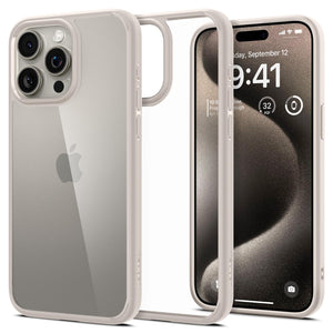 Spigen Ultra Hybrid case for iPhone 15 Pro Max in Natural Titanium – rear view main image
