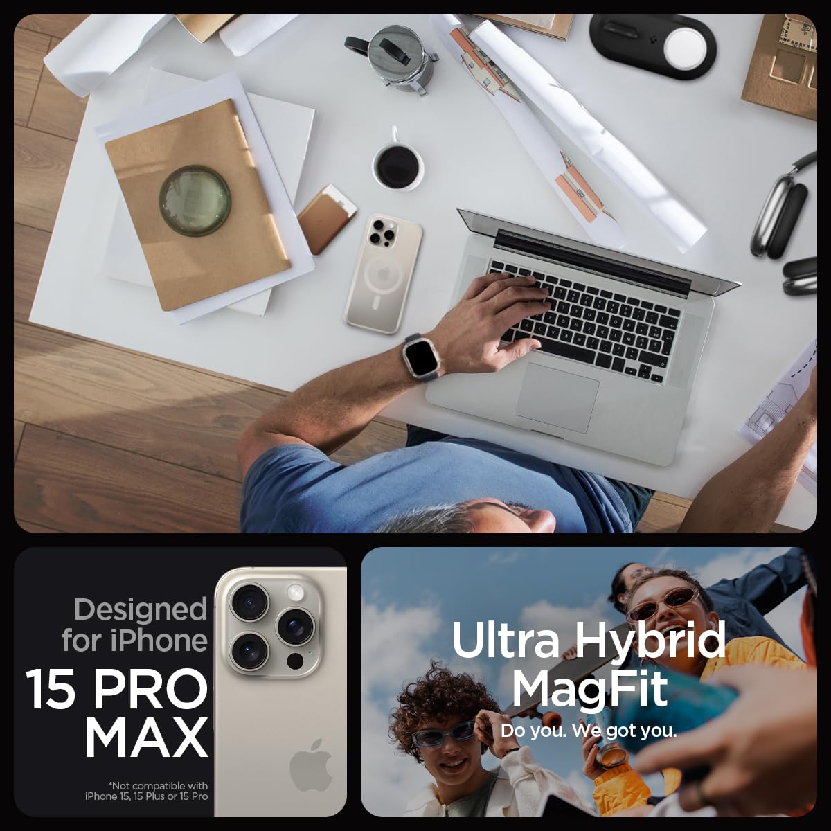 Spigen iPhone 15 Pro Max Case – Ultra Hybrid (MagFit) - Frost Natural Titanium - image 2