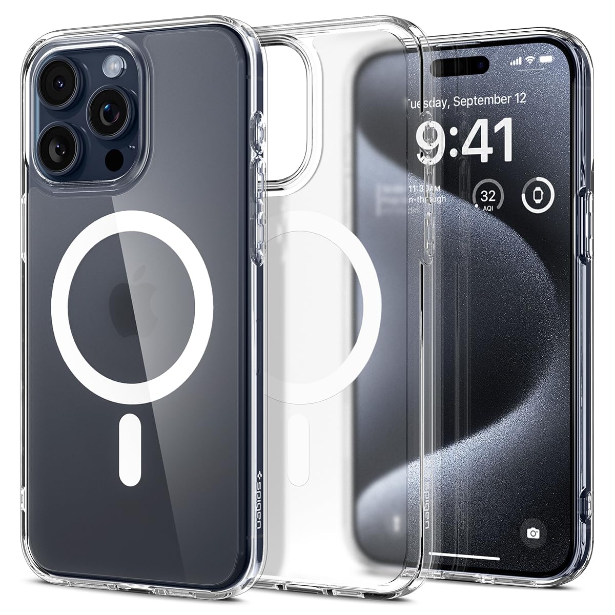 Spigen Ultra Hybrid (MagFit) case for iPhone 15 Pro in Frost Clear – product image