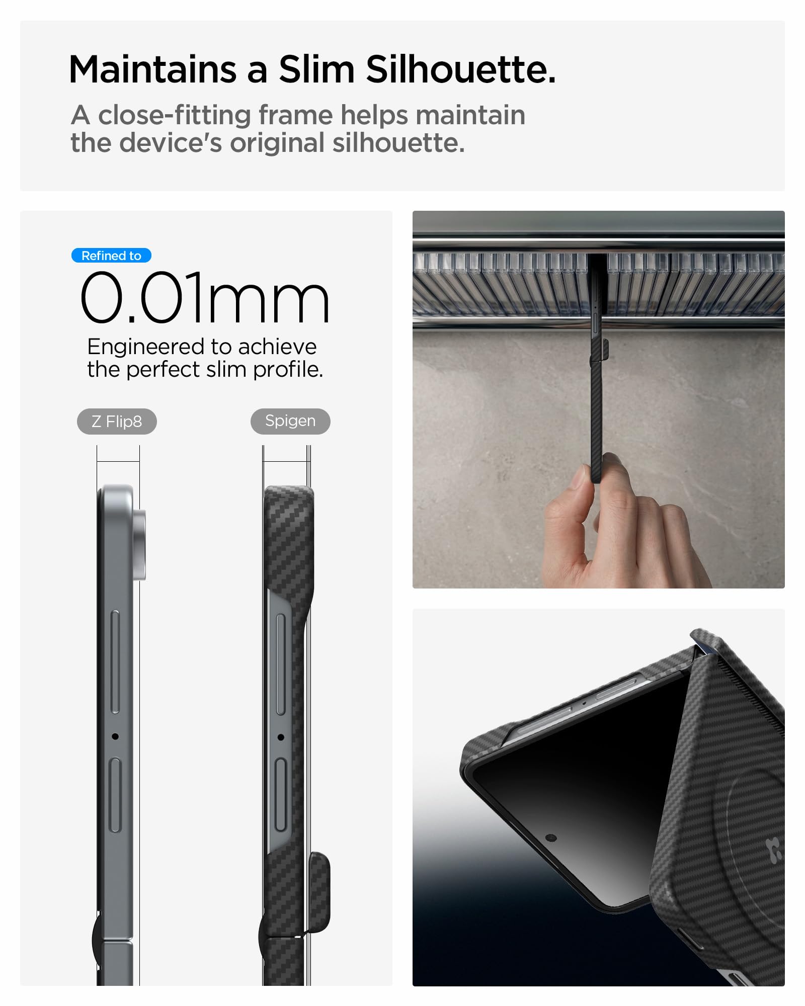 Spigen Galaxy Z Flip 8 Case Air Skin Aramid MagFit – Black – slim-profile construction