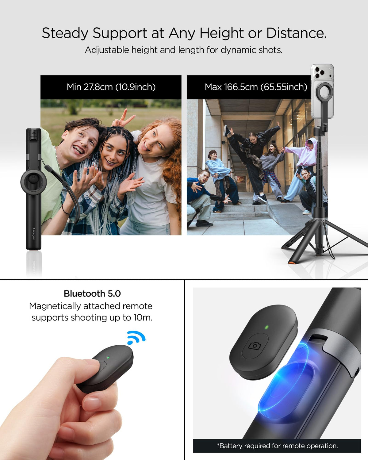 Spigen S582W 65.55-inch MagFit selfie stick tripod - package contents