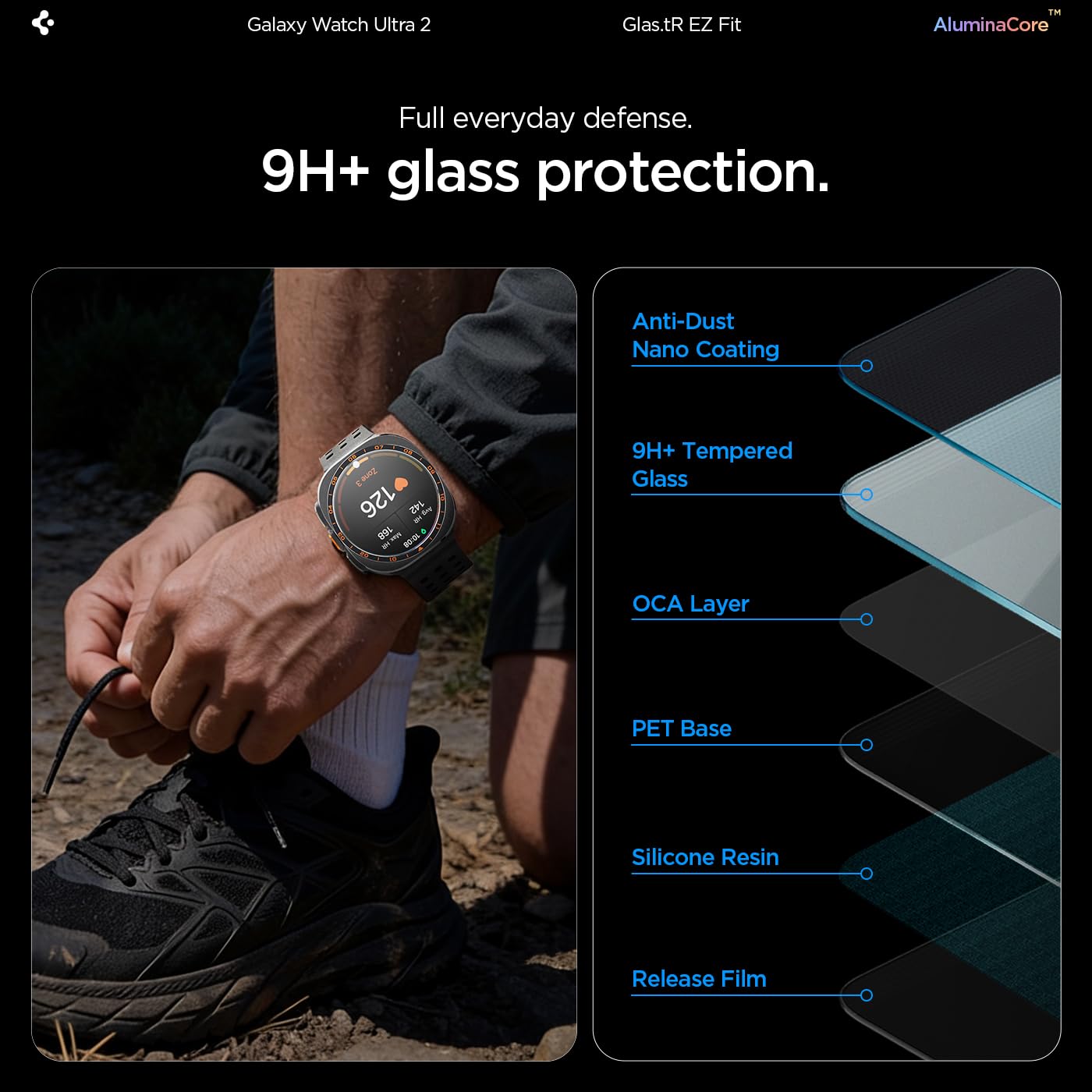 Spigen Galaxy Watch Ultra 2 47mm Screen Protector - GLAS.tR EZ Fit 2 Pack - Clear - image 4