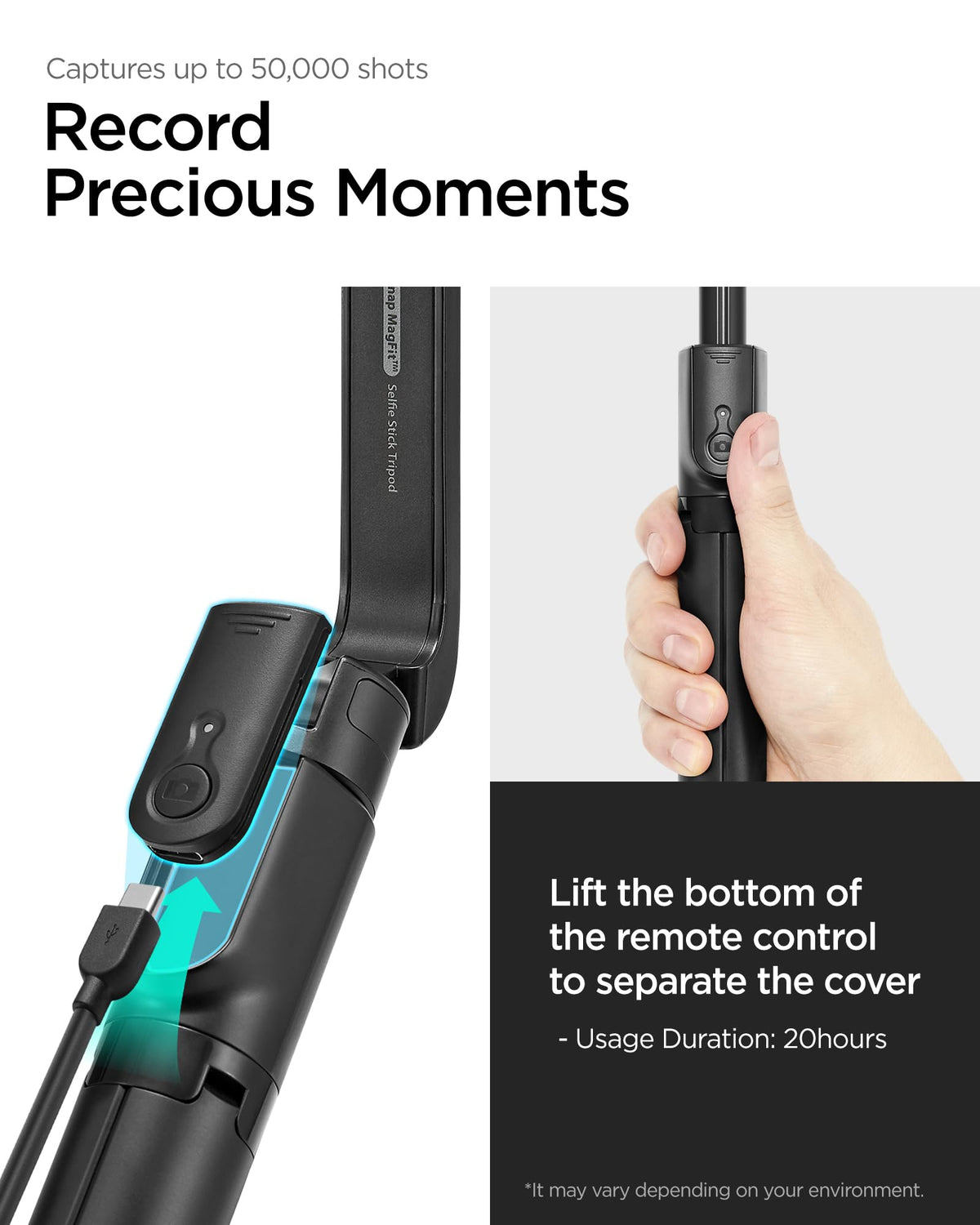 Spigen S580W 47.24-inch MagFit selfie stick tripod - tripod support construction