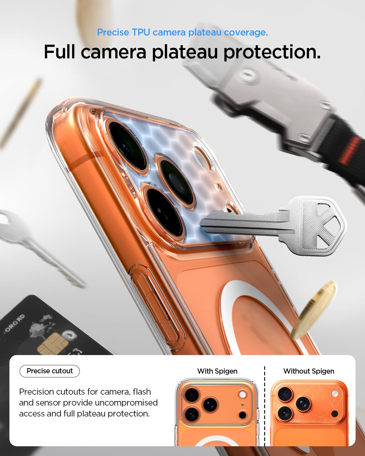 Spigen iPhone 17 Pro Ultra Hybrid MagFit case in Clear White - camera plateau protection