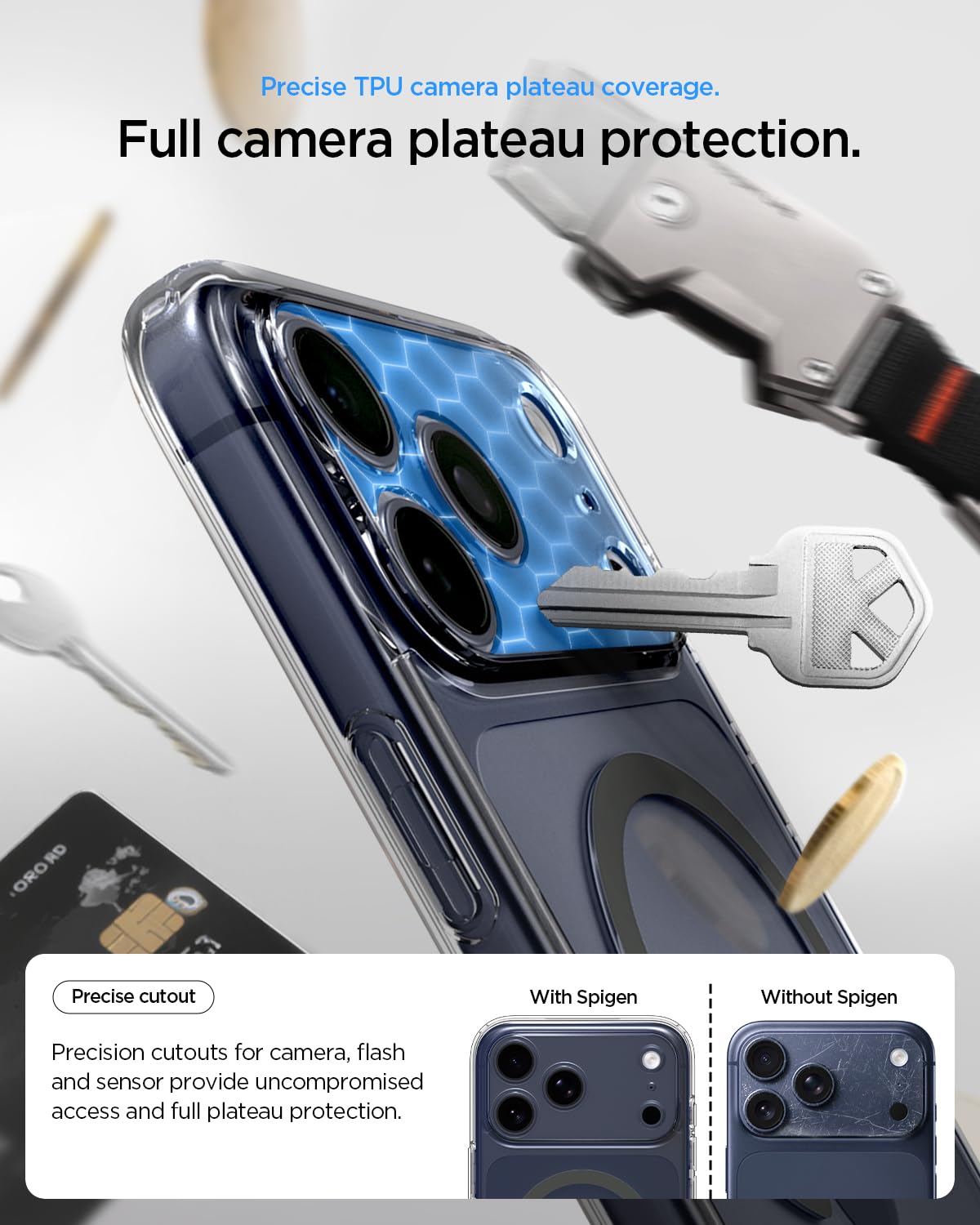 Spigen iPhone 17 Pro Ultra Hybrid MagFit case in Clear Graphite - camera plateau protection