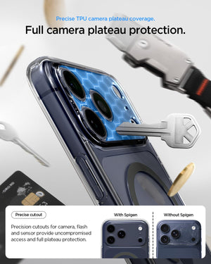 Spigen iPhone 17 Pro Ultra Hybrid MagFit case in Clear Graphite - camera plateau protection