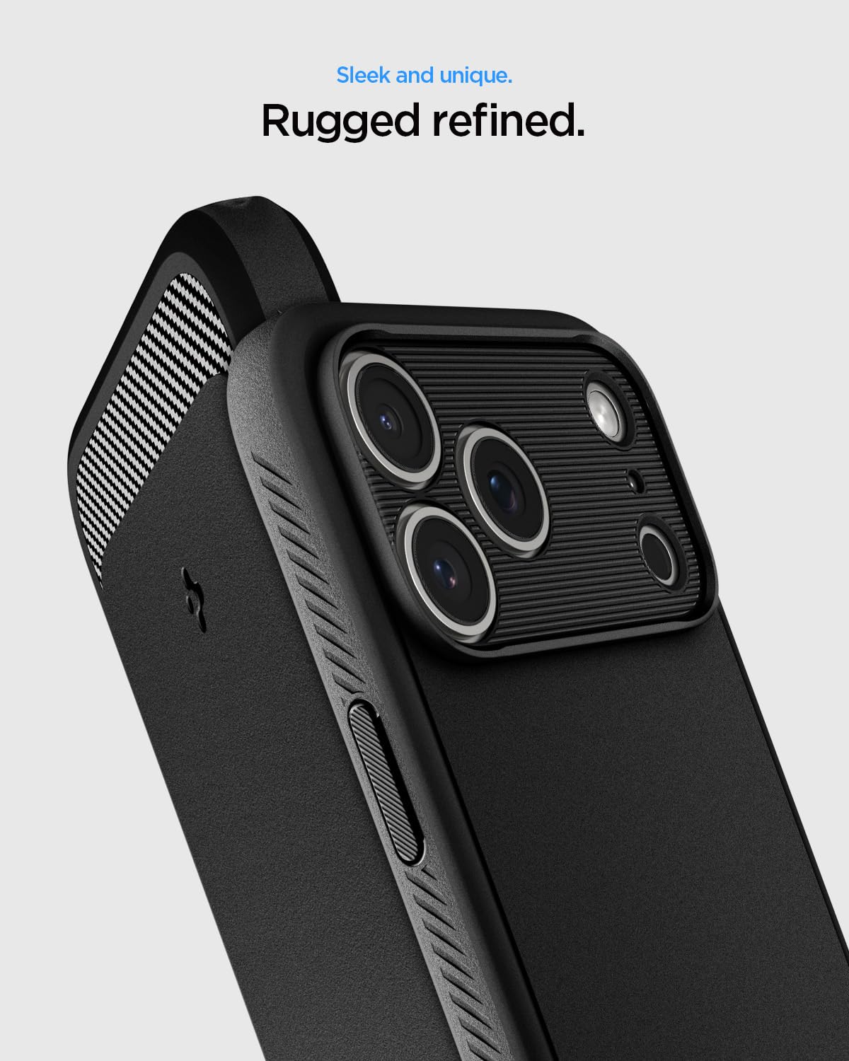 Spigen iPhone 17 Pro Rugged Armor MagFit case in Matte Black - camera plateau detail
