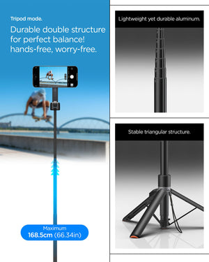 Spigen S581W 66.34-inch MagFit selfie stick tripod - Bluetooth remote specifications