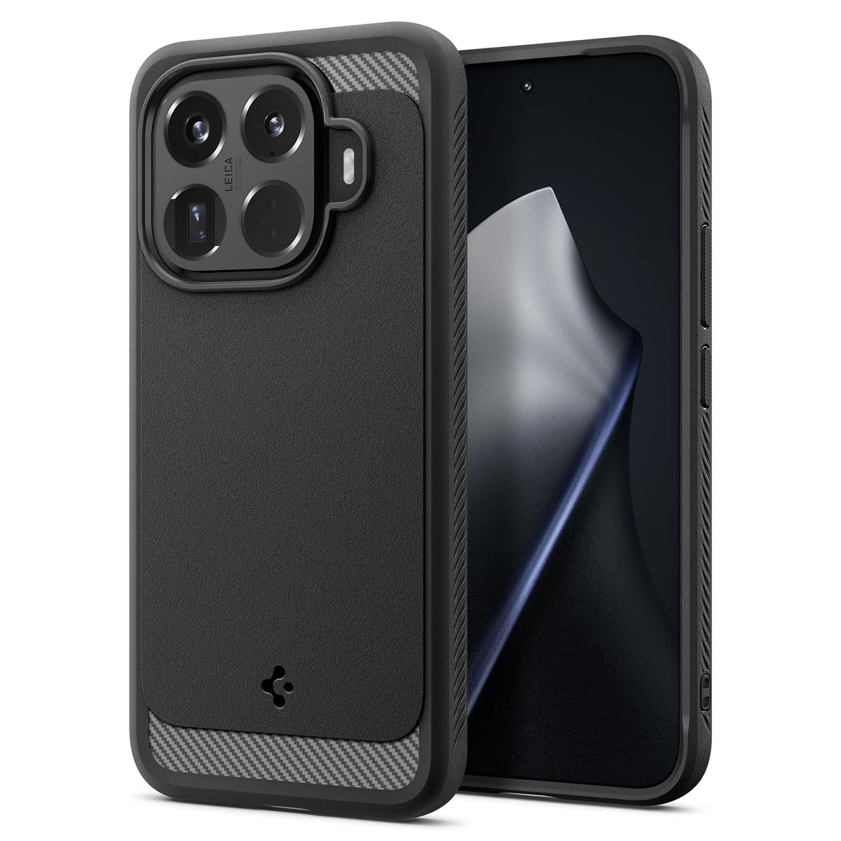 Spigen Xiaomi 15T Pro Case – Rugged Armor in Matte Black on a white background