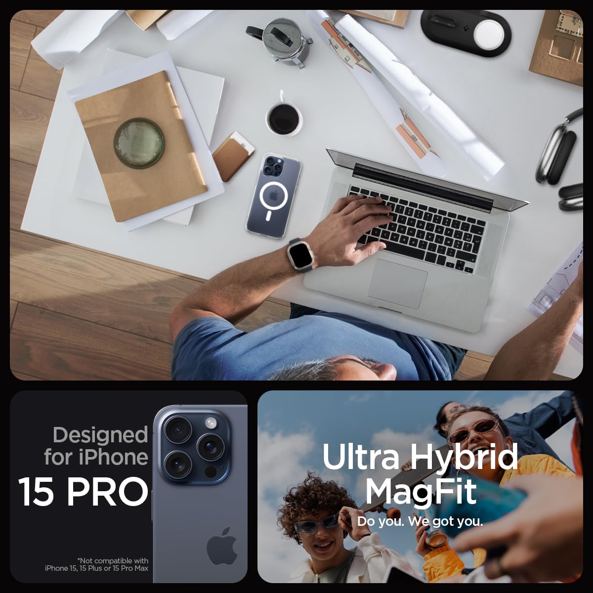 Spigen Ultra Hybrid (MagFit) case for iPhone 15 Pro in Frost Clear – detail image 1