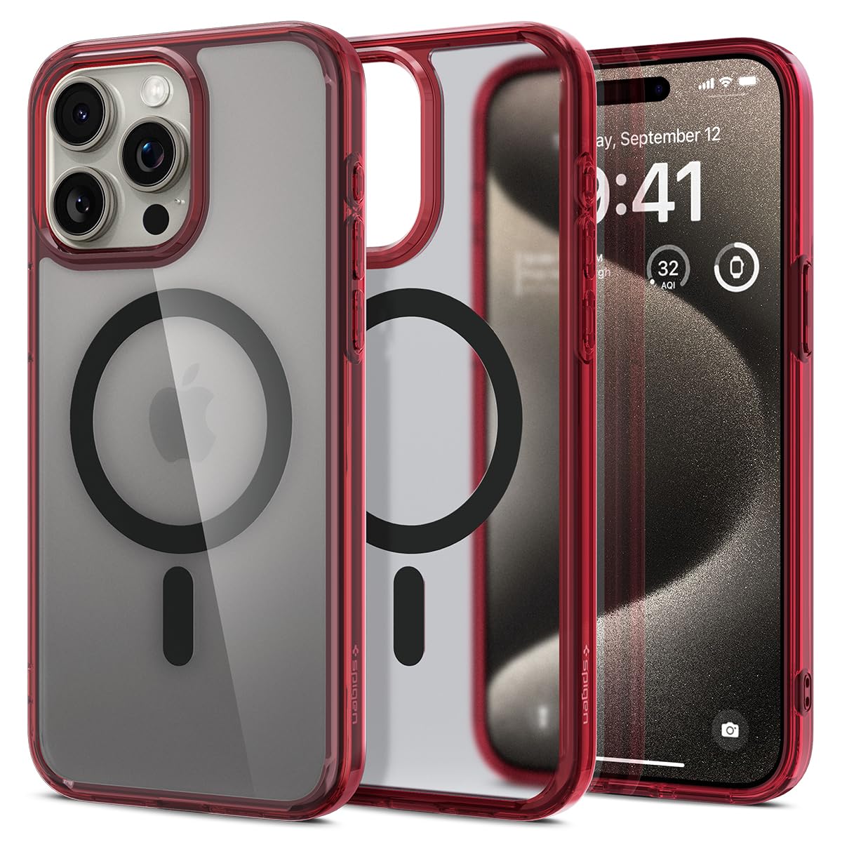 Spigen iPhone 15 Pro Max Case – Ultra Hybrid (MagFit) - Deep Red - image 1