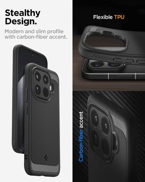 Spigen Xiaomi 15T Pro Case – Rugged Armor flexible TPU and carbon-fibre accent detail