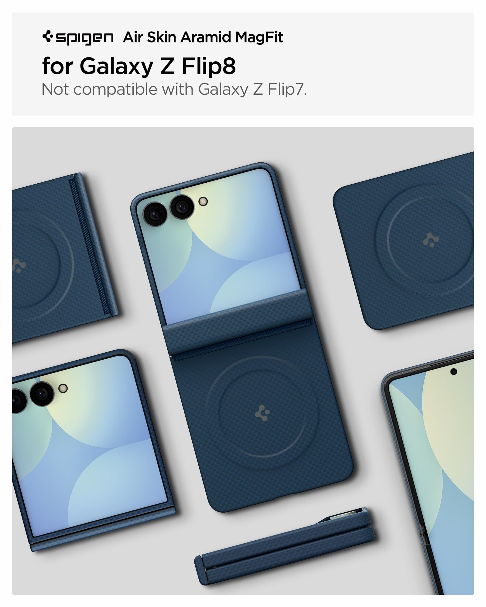 Spigen Galaxy Z Flip 8 Case Air Skin Aramid MagFit – Navy – Galaxy Z Flip 8 compatibility view