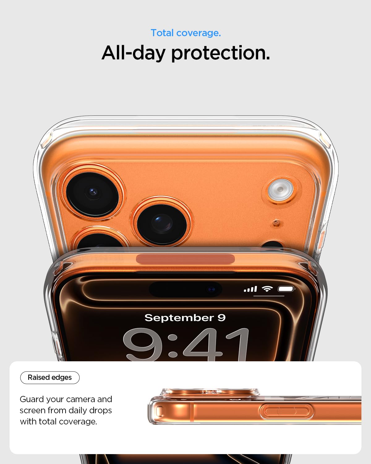 Spigen iPhone 17 Pro Ultra Hybrid MagFit case in Frost White - raised camera and screen edge protection
