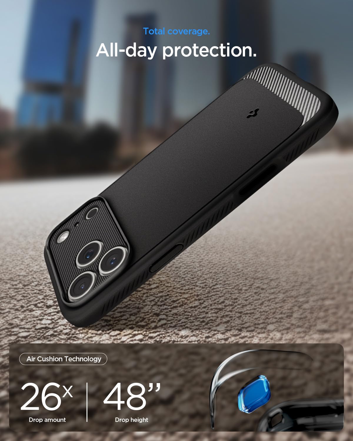 Spigen iPhone 17 Pro Rugged Armor MagFit case in Matte Black - drop protection