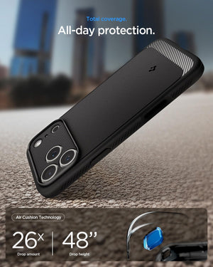 Spigen iPhone 17 Pro Rugged Armor MagFit case in Matte Black - drop protection