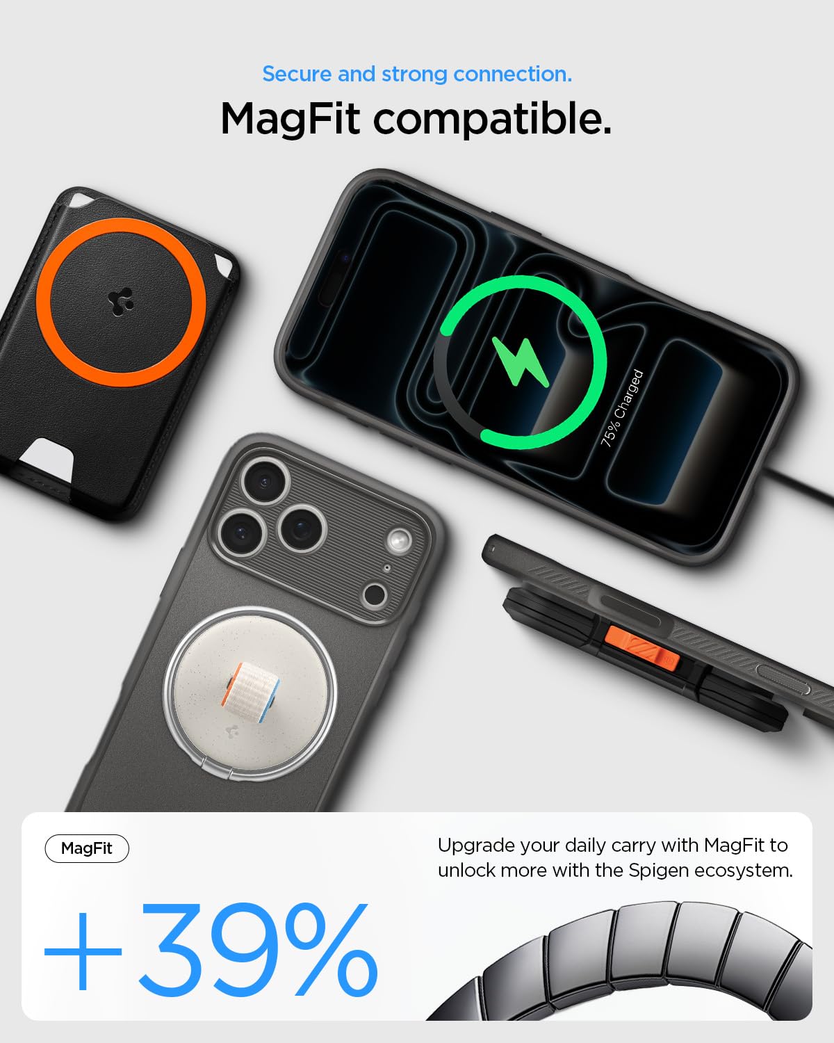 Spigen iPhone 17 Pro Rugged Armor MagFit case in Gray - MagFit charging