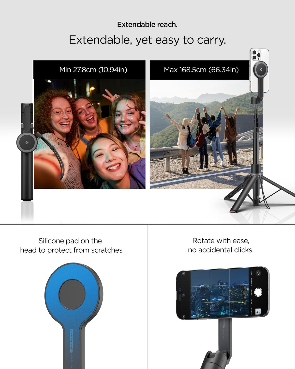 Spigen S581W 66.34-inch MagFit selfie stick tripod - package contents