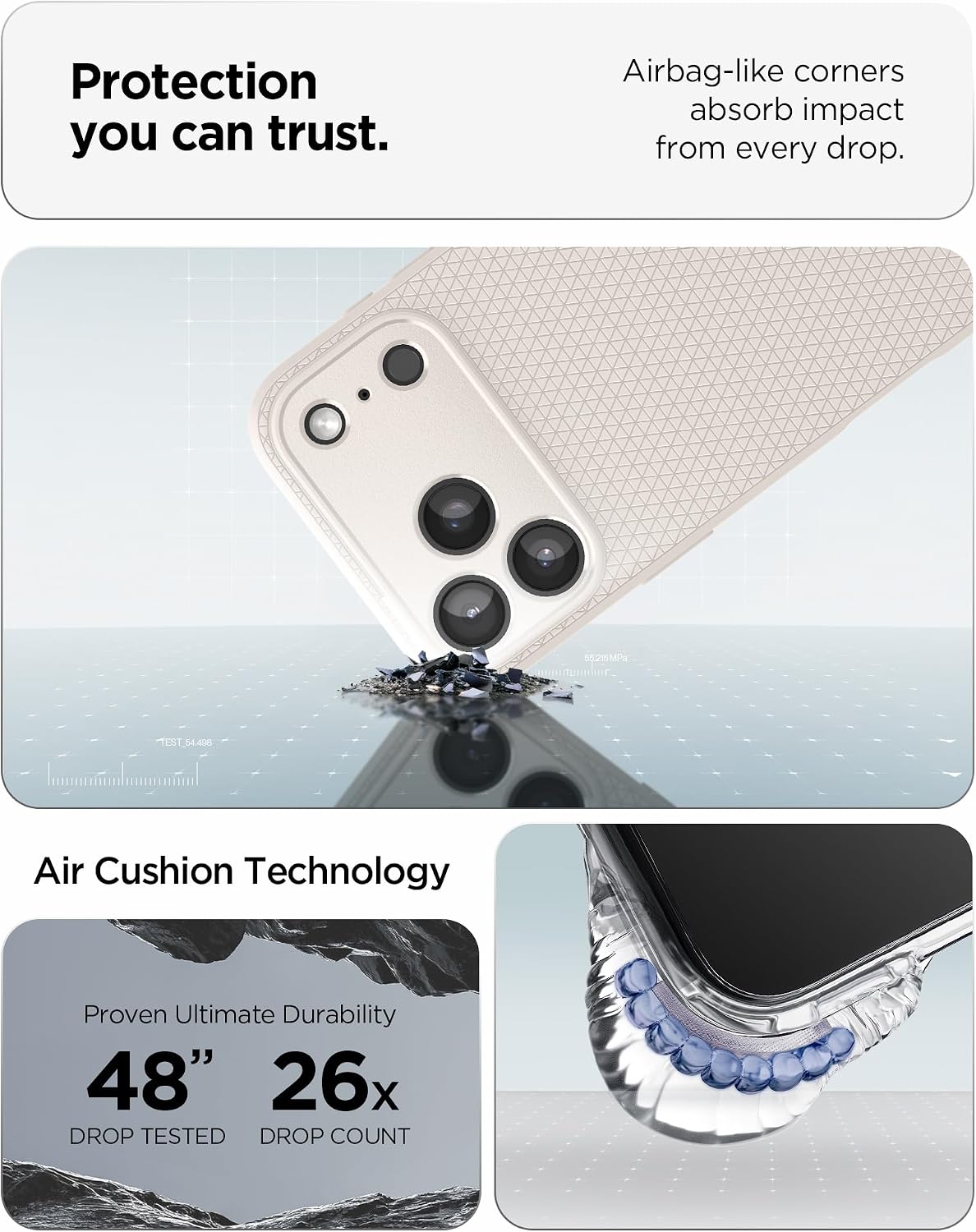 Spigen iPhone 17 Pro Liquid Air case in Natural Titanium - Air Cushion corner protection