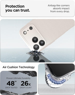 Spigen iPhone 17 Pro Liquid Air case in Natural Titanium - Air Cushion corner protection