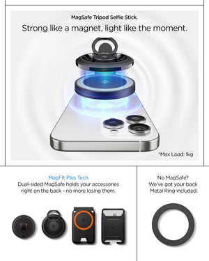 Spigen S581W 66.34-inch MagFit selfie stick tripod - magnetic phone mount detail