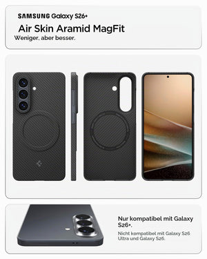 Galaxy S26 Plus Air Skin Aramid case with 20W magnetic charging support