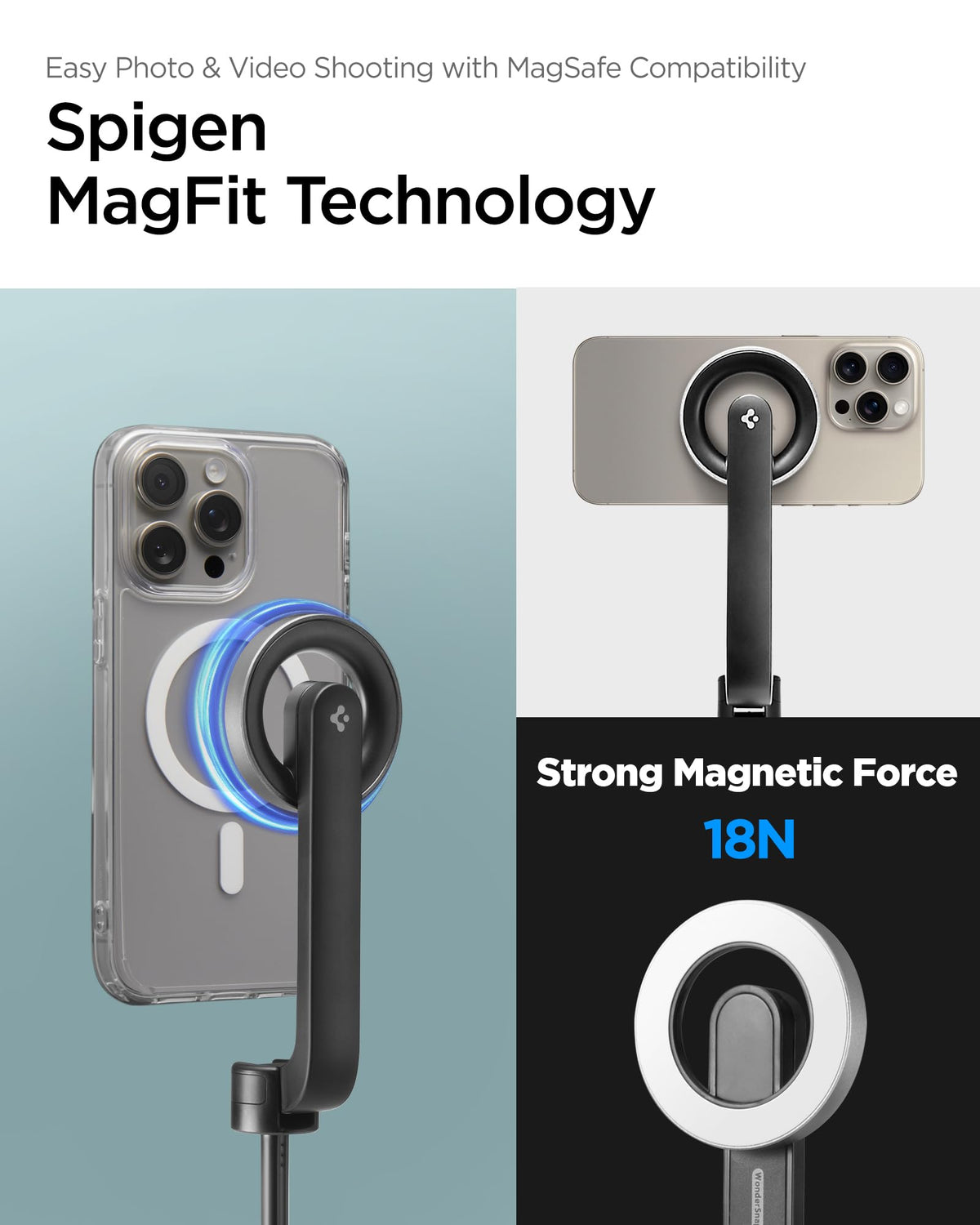 Spigen S580W 47.24-inch MagFit selfie stick tripod - reach and folded-size specifications