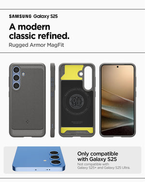 Spigen Galaxy S25 Rugged Armor MagFit Marble Gray case view 2