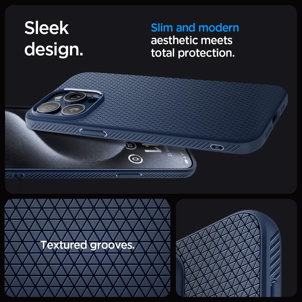 Spigen Liquid Air case for iPhone 15 Pro in Navy Blue – alternate detail 2