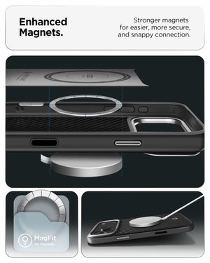 Spigen iPhone 17 Pro Enzo Aramid T MagFit case in Black Silver - MagFit magnet construction