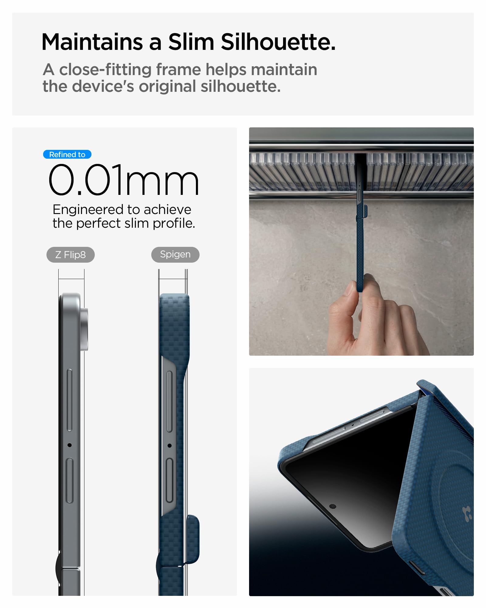 Spigen Galaxy Z Flip 8 Case Air Skin Aramid MagFit – Navy – slim-profile construction