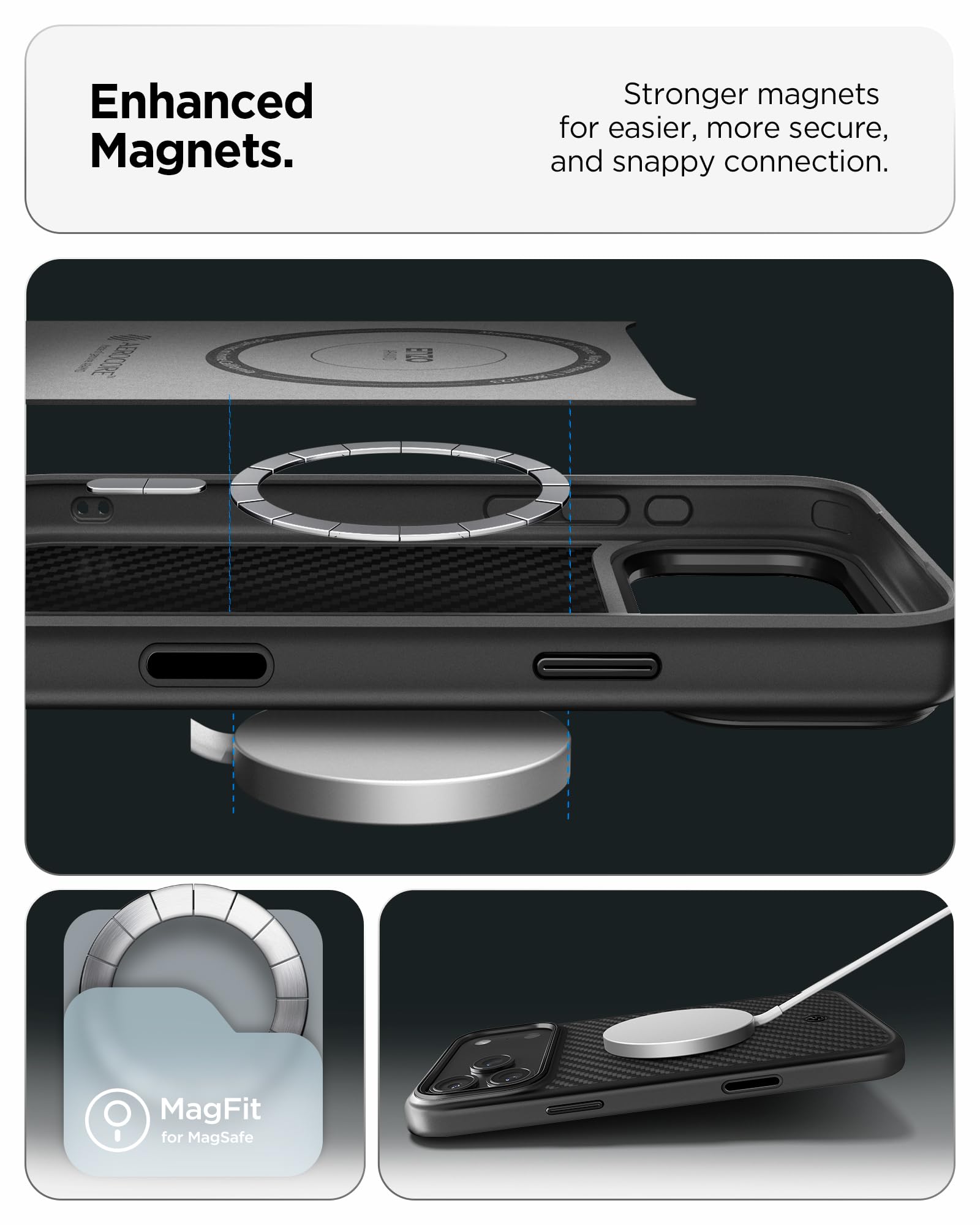 Spigen iPhone 17 Pro Enzo Aramid T MagFit case in Black Black - MagFit magnet construction