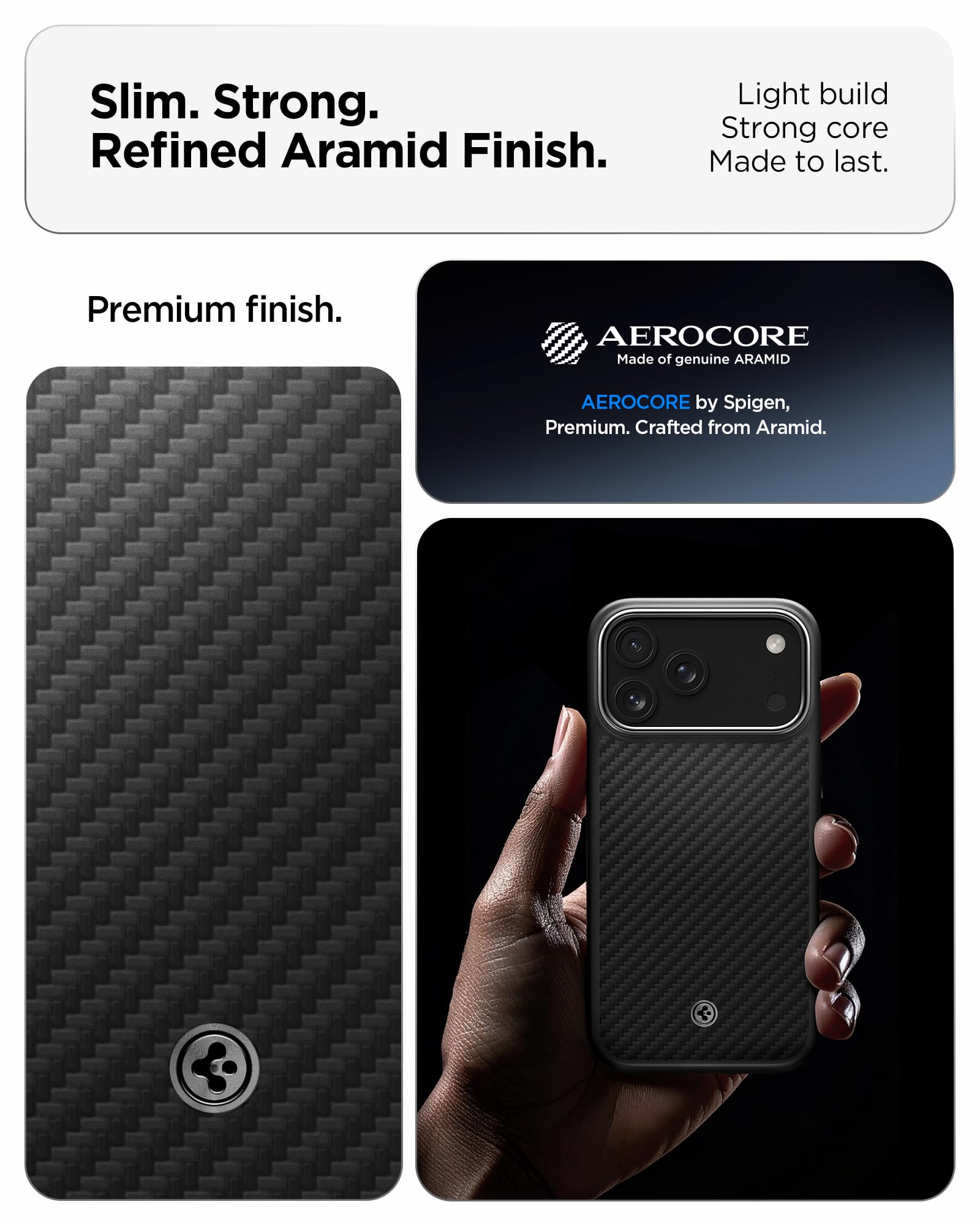 Spigen iPhone 17 Pro Enzo Aramid T MagFit case in Black Silver - genuine aramid construction