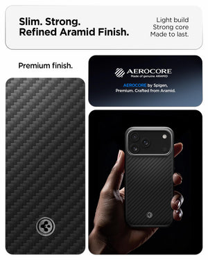 Spigen iPhone 17 Pro Enzo Aramid T MagFit case in Black Silver - genuine aramid construction