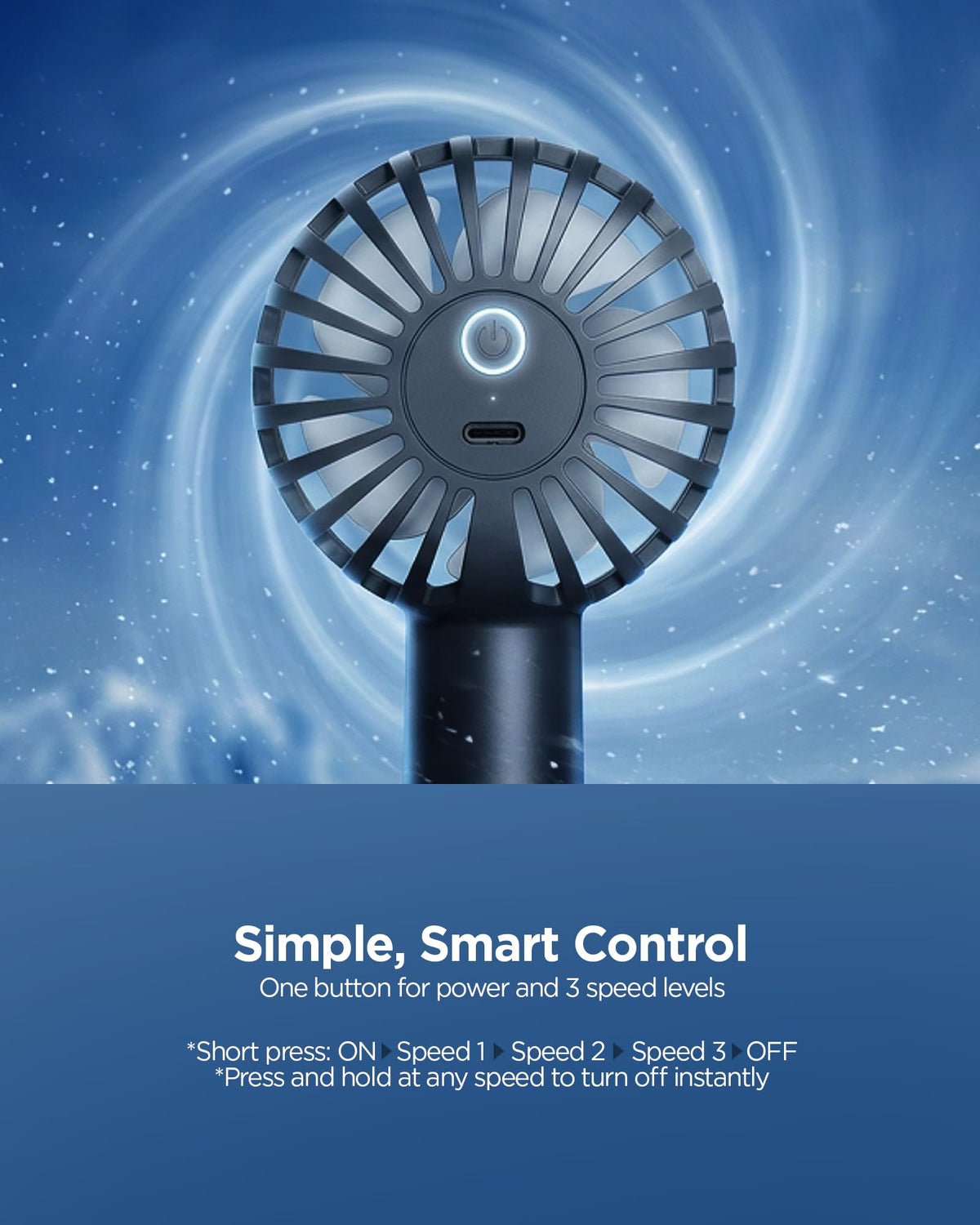 Spigen A905 portable fan three-speed controls