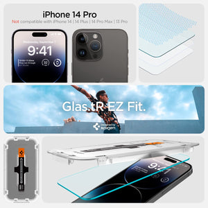 Spigen iPhone 14 Pro Screen Protector – GLAS.tR EZ Fit | Sensor Protected - iPhone 14 Pro compatibility and package contents