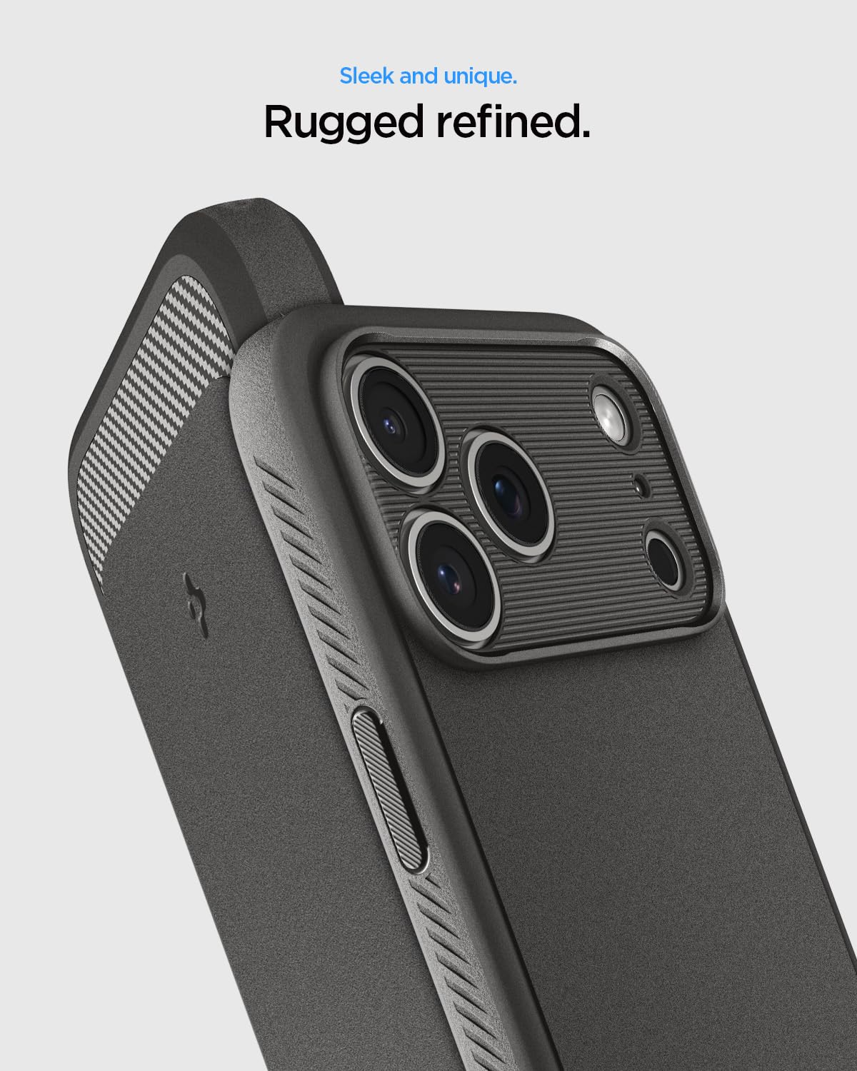 Spigen iPhone 17 Pro Rugged Armor MagFit case in Gray - camera plateau detail