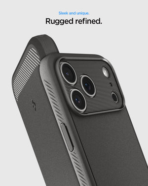 Spigen iPhone 17 Pro Rugged Armor MagFit case in Gray - camera plateau detail