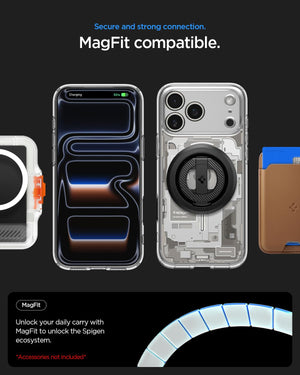 Spigen iPhone 17 Pro Max Ultra Hybrid Zero One MagFit case in Zero One Natural Titanium - MagFit compatibility