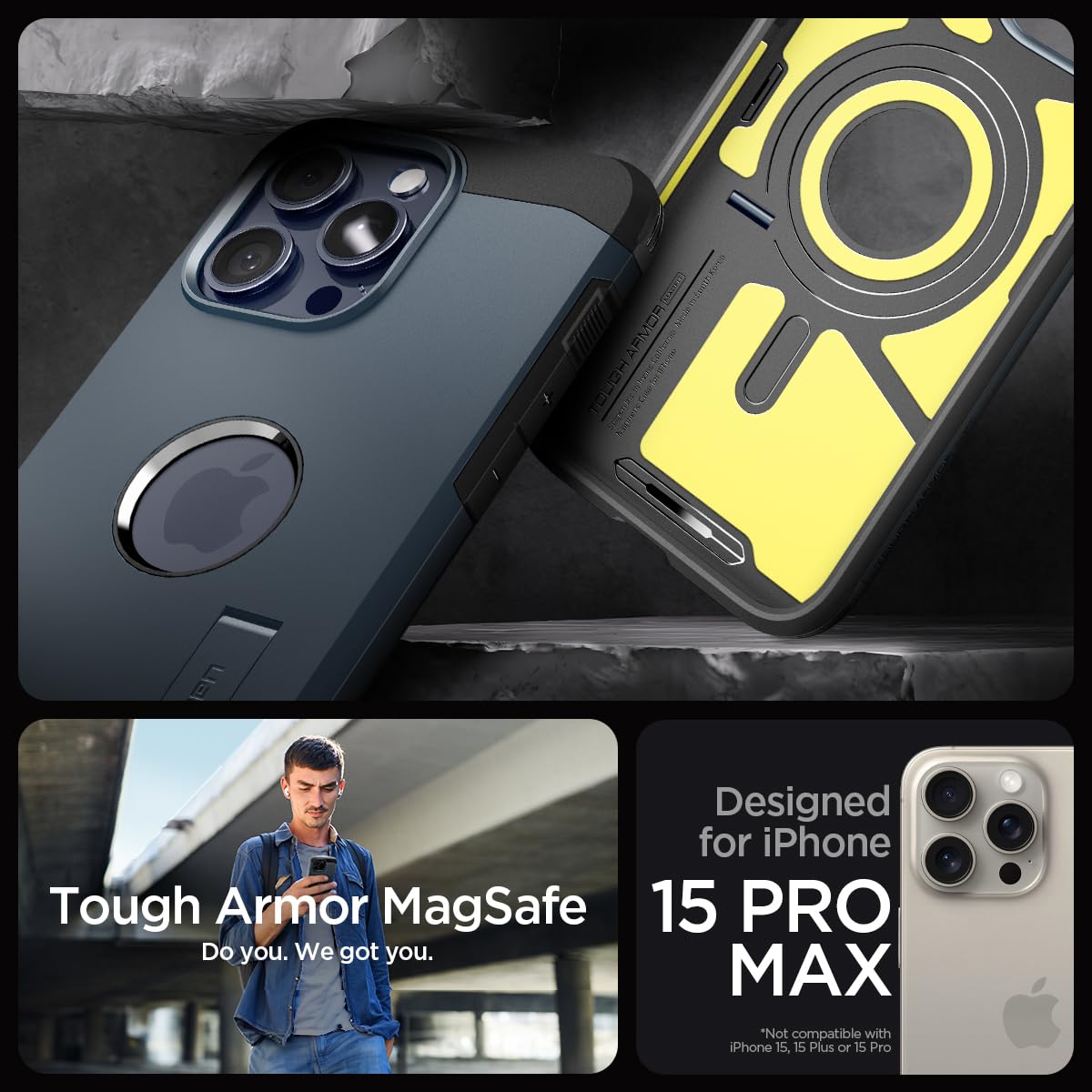 Spigen iPhone 15 Pro Max Case Tough Armor MagFit - Metal Slate - image 2