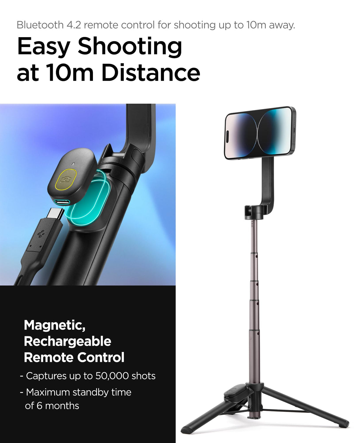 Spigen S570W 24.4-inch MagFit selfie stick tripod - tripod support construction