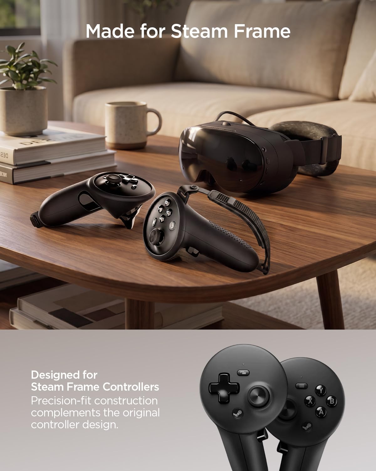 Spigen Steam Frame VR Controller Grips – Silicone Fit — Black, fitted Steam Frame controller covers