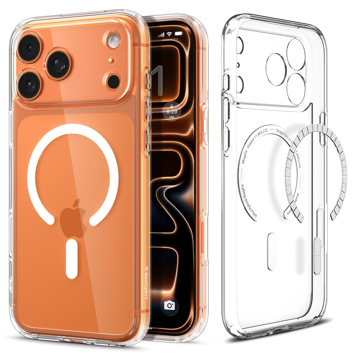 Spigen iPhone 17 Pro Ultra Hybrid MagFit case in Clear White - front and back product view