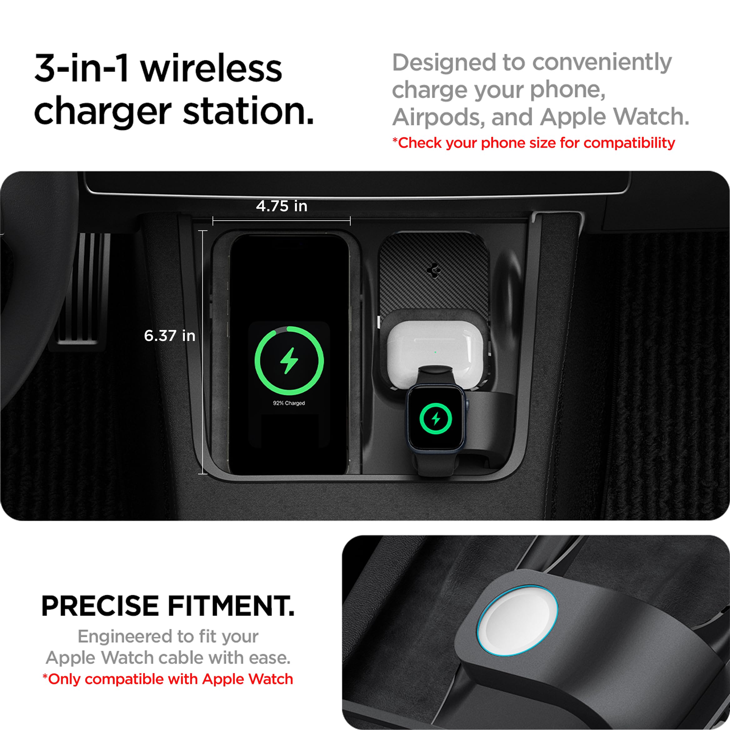 Spigen Tesla Model Y/3 3-in-1 Wireless Charging Hub Mount Black view 8