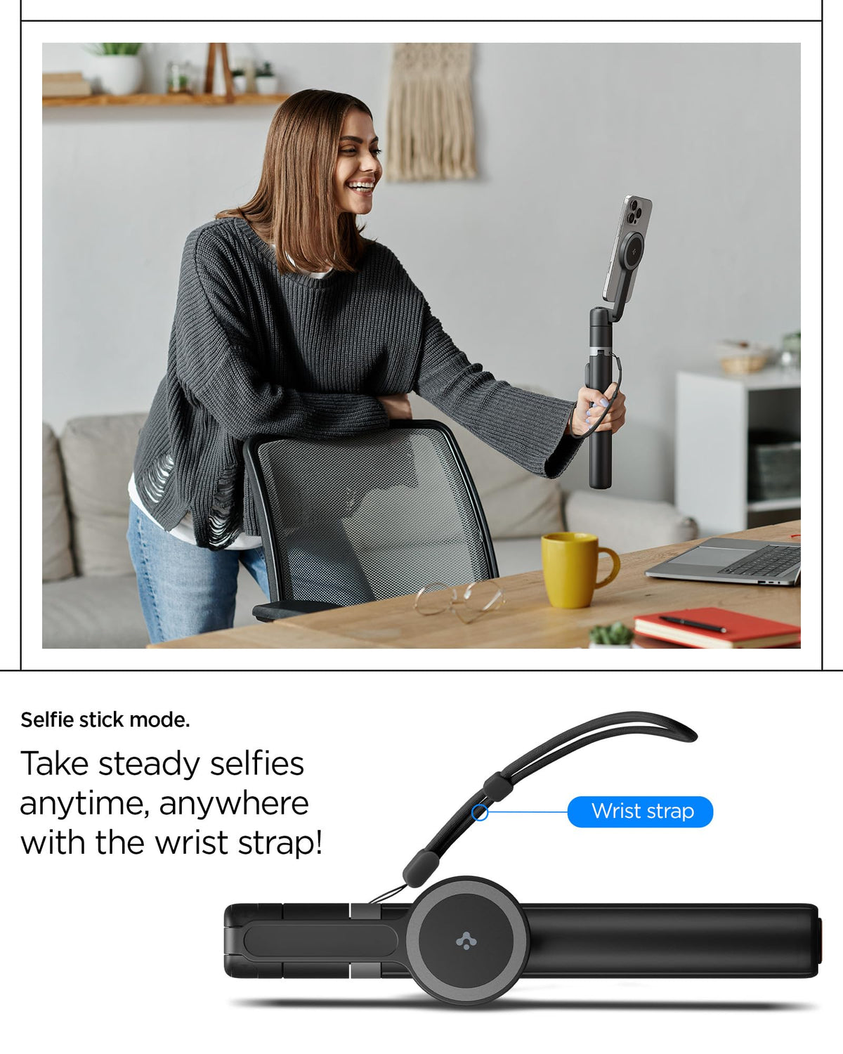 Spigen S581W 66.34-inch MagFit selfie stick tripod - reach and folded-size specifications