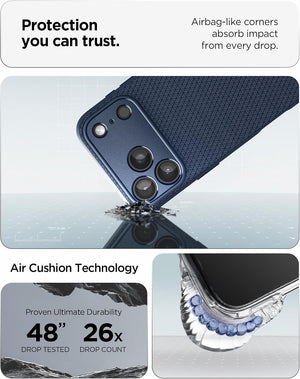 Spigen iPhone 17 Pro Liquid Air case in Navy Blue - Air Cushion corner protection