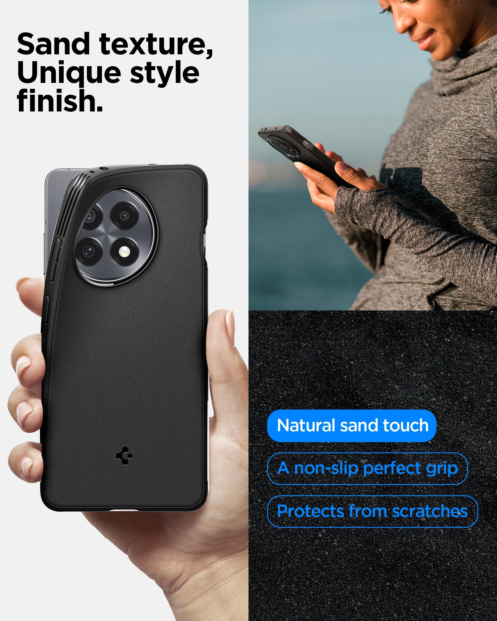 Textured non-slip grip on the OnePlus 13R Sand Blast case