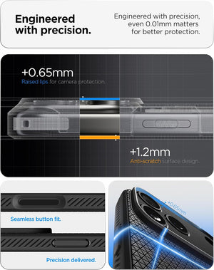 Spigen iPhone 17 Pro Liquid Air case in Matte Black - raised camera and screen edge details